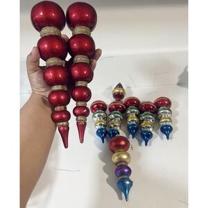 9 Vtg Way Germany HandBlown Glass Christmas Ornaments Tier Mica Ball Finials Lot